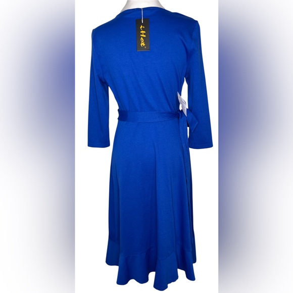 NWT Whimsy Wrap Dress Cobalt Blue Ruffle Hem Flowy 3/4 Sleeves Size Small - Picture 3 of 11